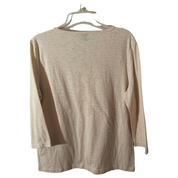 Sea Salt 3/4 Sleeve Tee Women's Size M Ivory Embellished Burnout Jersey Knit Top - Picture 4 of 11